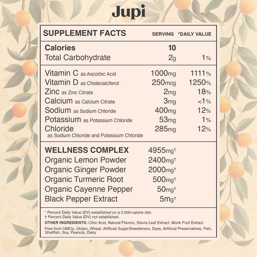 Jupi Hydration & Wellness Powder – Turmeric & Ginger Shots, Vitamin C Supplement