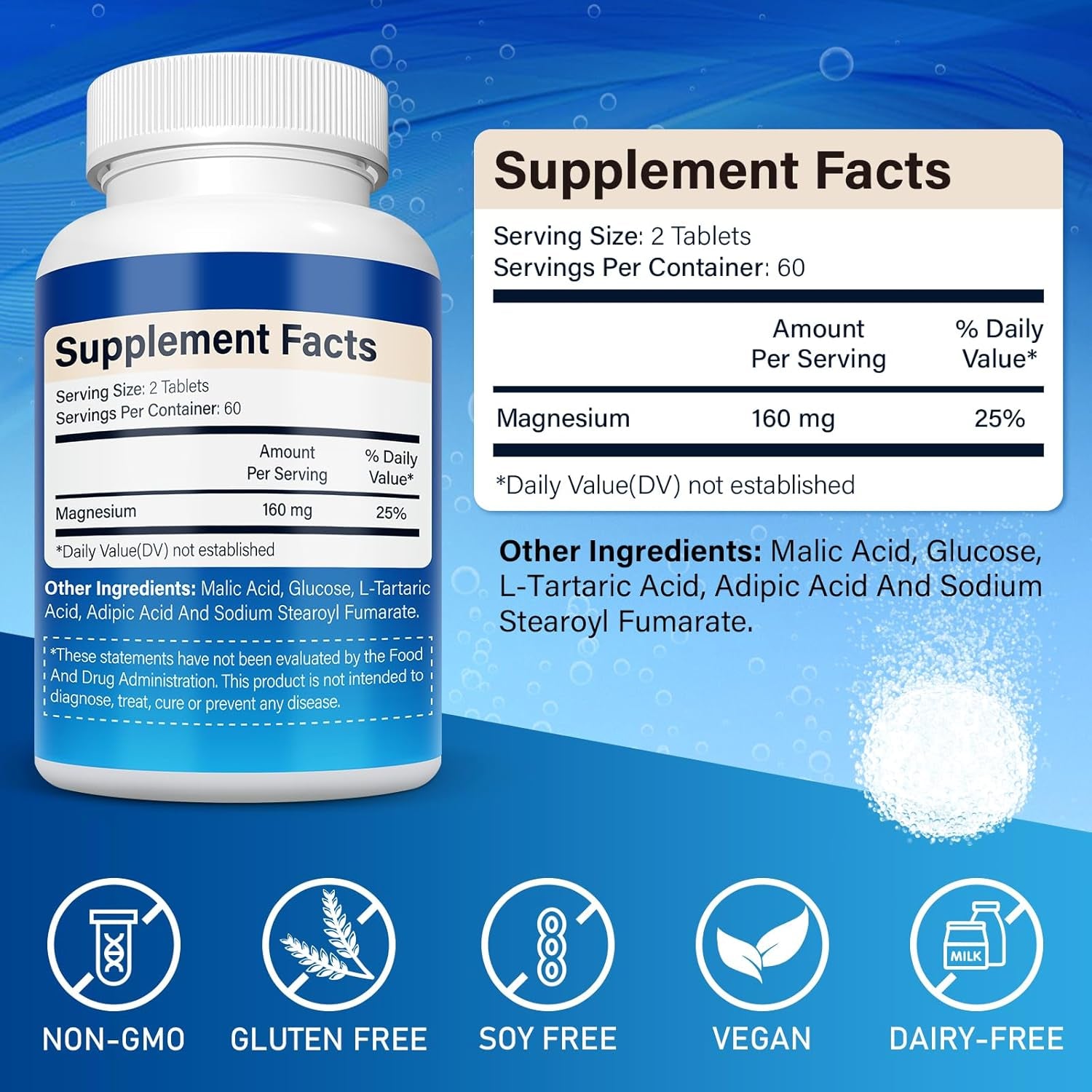 H2 Hydrogen Water Tablets with Magnesium, Molecular Hydrogen Tablets for Drinkin