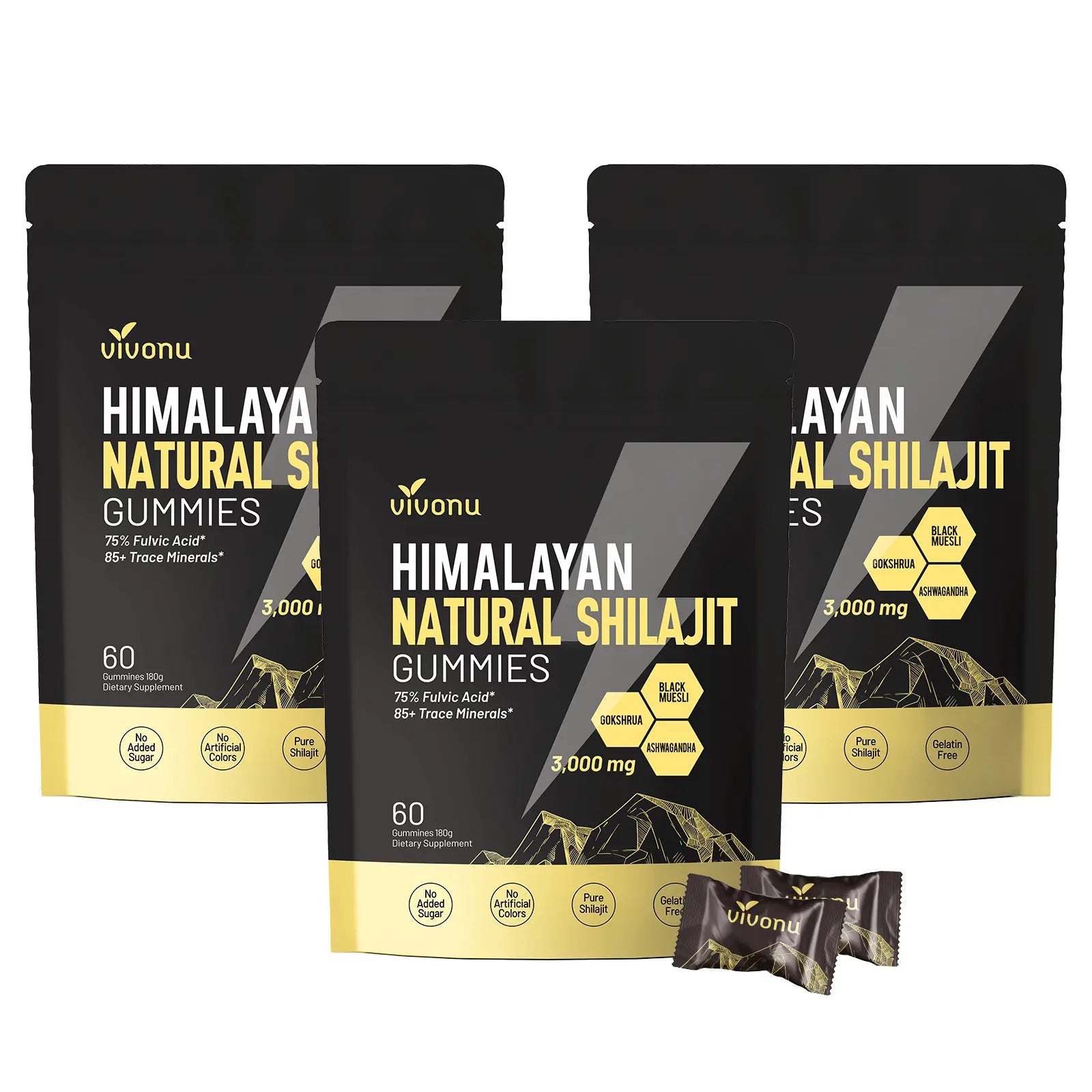 Vivonu Himalayan Shilajit Gummies | with Ashwagandha, Gokshura & Other Herbs | No Added Sugar | 60 Gummies Summervibes