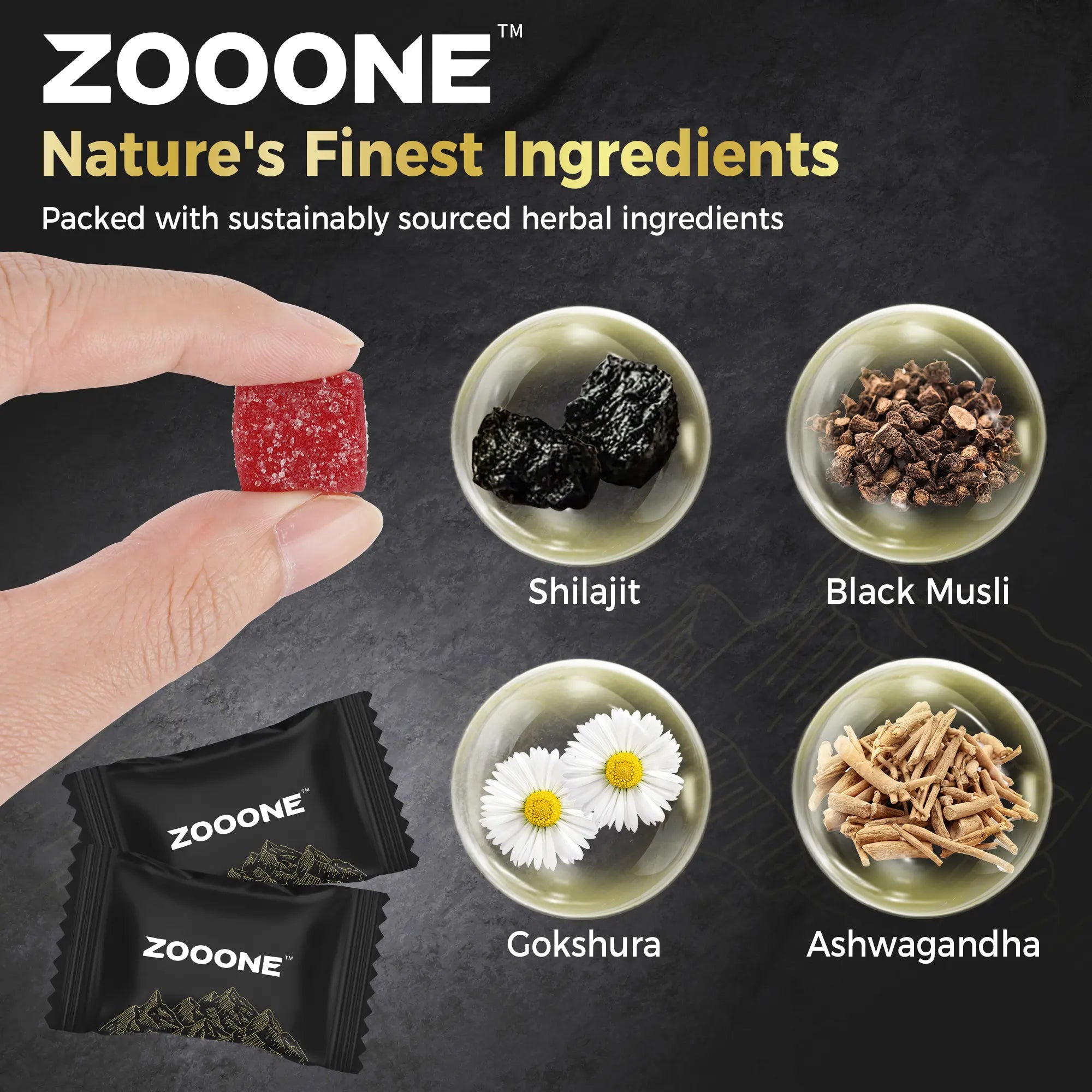 ZOOONE 60 Gummies Pure Himalayan Shilajit Gummies Gold I Lab Tested I No Added Sugar I Ashwagandha, Gokshura| Fulvic Acid & 85+ Trace Minerals I for Men, Women I Non-Gmo I 100% Natural & Organic I