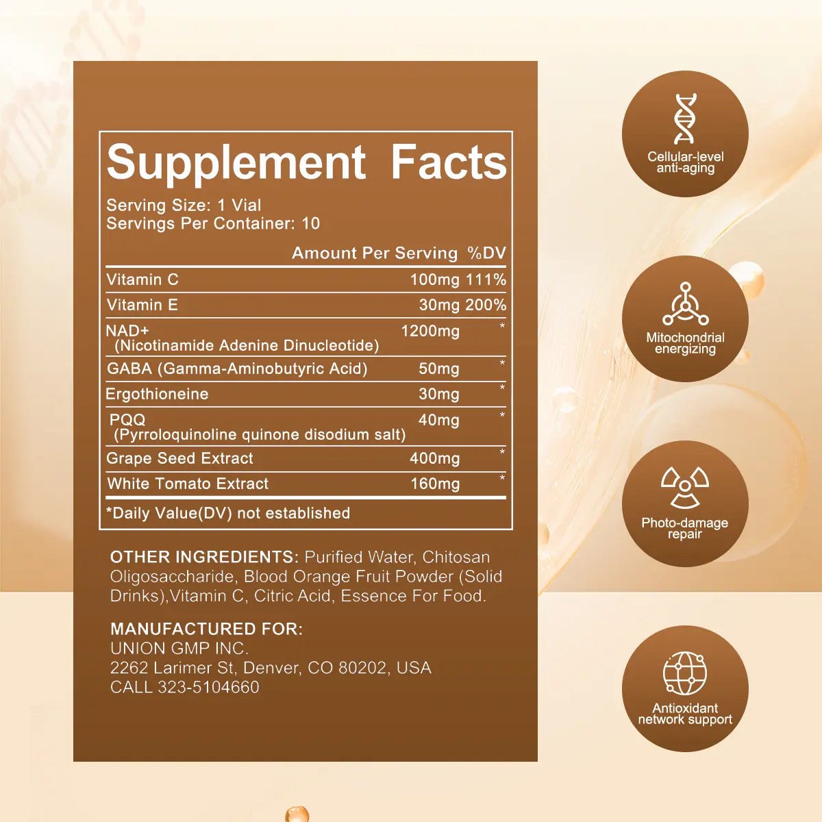 Perseek NAD Edible Antioxidant Dietary Supplement for Anti-Aging - 1200Mg Advanced Cellular Renewal, Enhances Skin, Energy & Focus - 10 Vials, Supports Health & Wellness