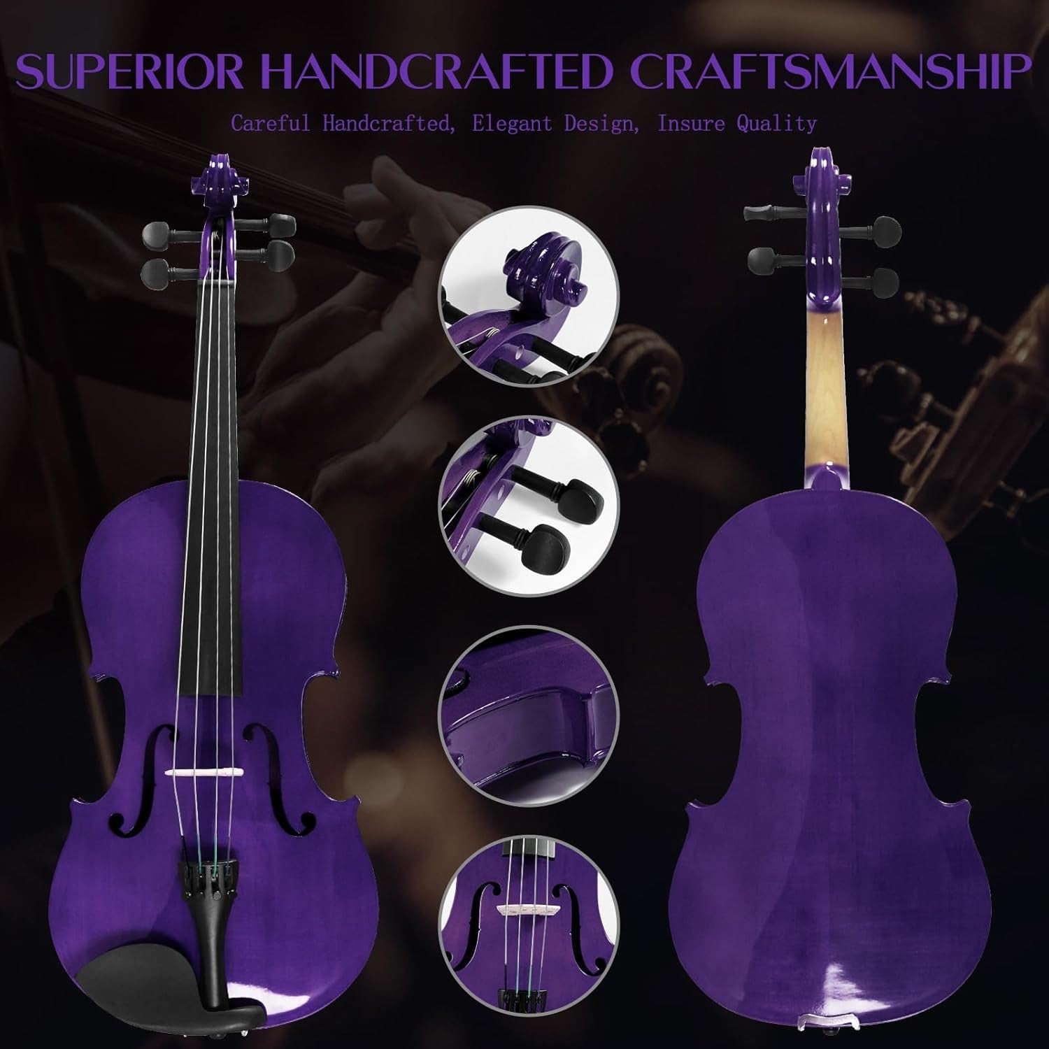 16 Inch Acoustic Viola Set, Beginner Handmade Varnish Solid Wood Viola for Adult