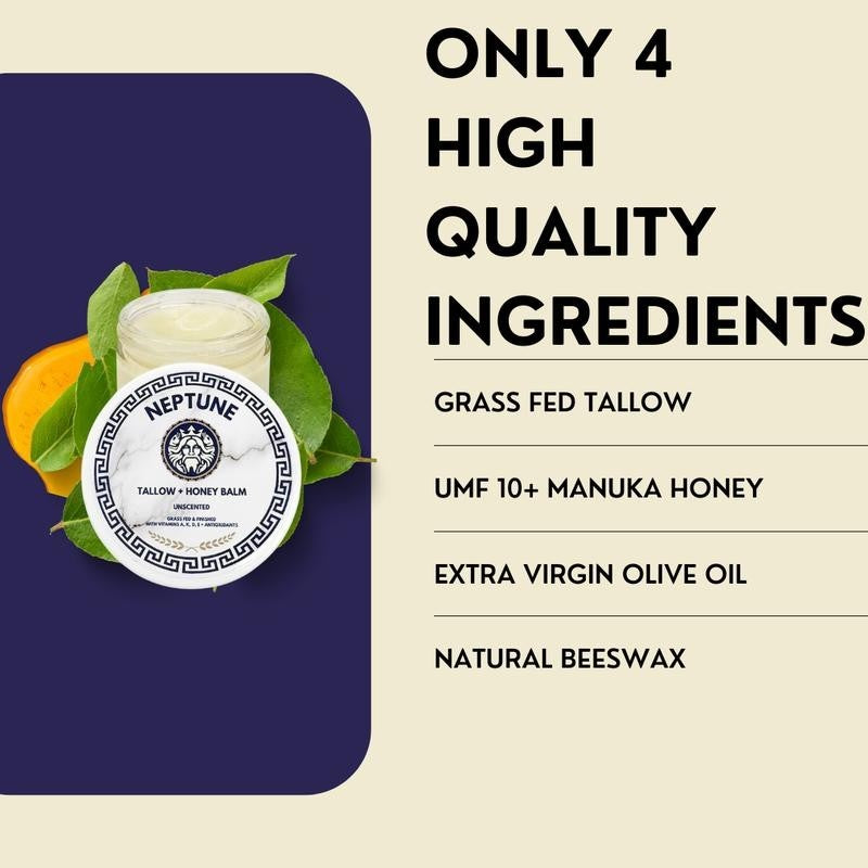 Neptune Tallow & Honey Anti-Aging Balm - with Manuka Honey, Grass Fed/Finished W