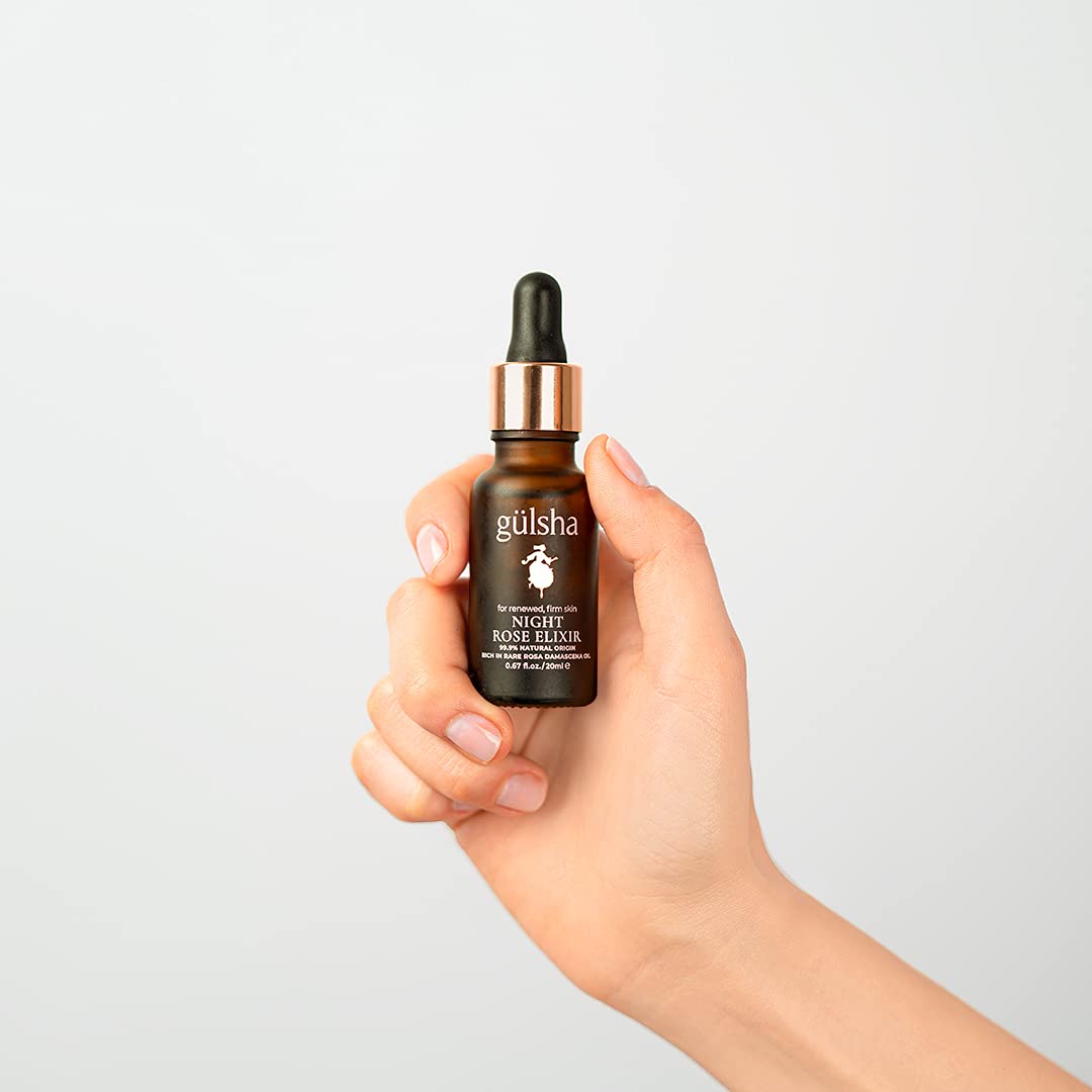 GULSHA REGENERATIVE NIGHT ROSE ELIXIR, Rosa Damascena Essential Oil for Face, Nourishes and Revitalizes the Dehydrated Skin, Increase the Skin Elasticity, Free from Chemicals, All Natural, 0.61 Fl Oz