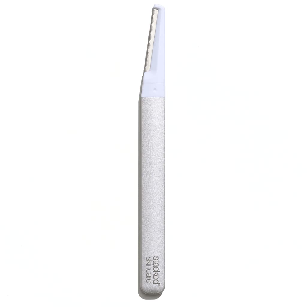 StackedSkincare Professional-Grade Dermaplaning Tool – Precision Exfoliation, Removes Peach Fuzz & Dead Skin, Aluminum Handle, Refillable Blades