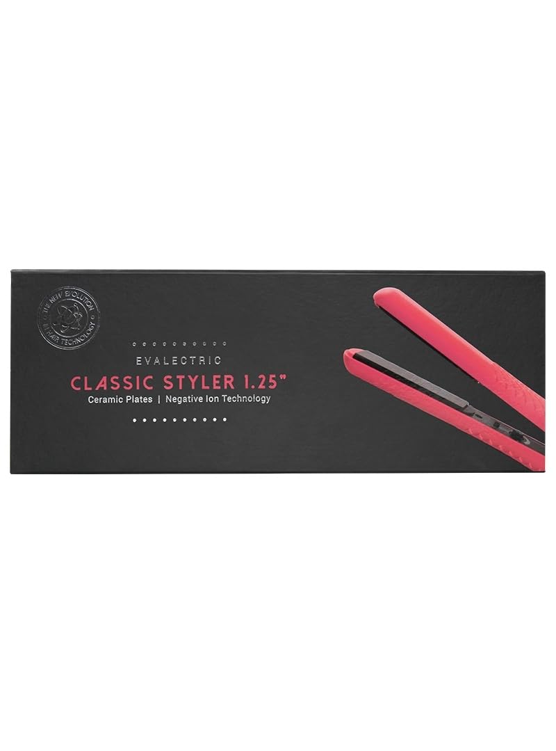Evalectric Classic Styler Hair Straightener - 1.25" Ceramic Flat Iron with Floating Plates - Dual Voltage Hair Straightener - Negative Ion Technology - Travel Friendly - Pink