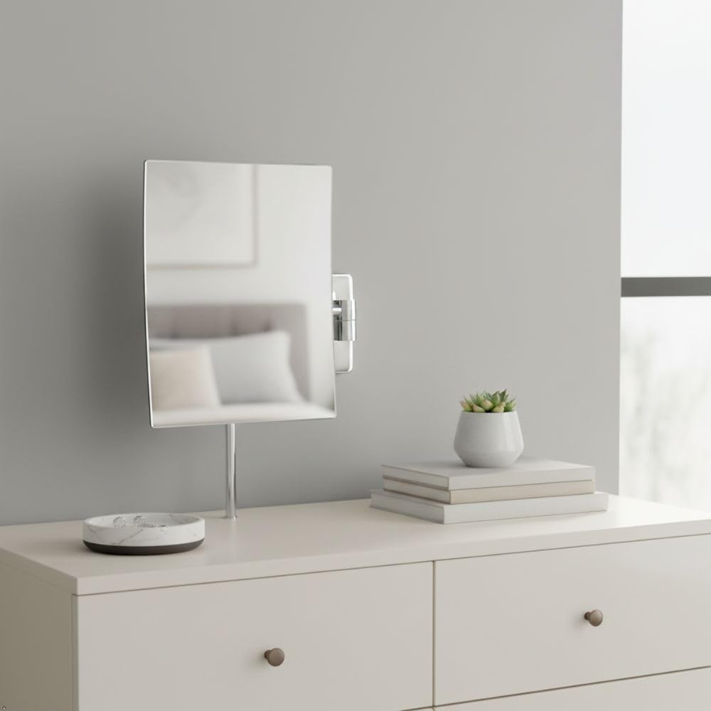 JERDON Wall Mount Makeup Mirror with 5X Magnification - 8.75” x 6.5” Rectangular Mirror Extends 14” – Chrome Finish – Model JRT695C