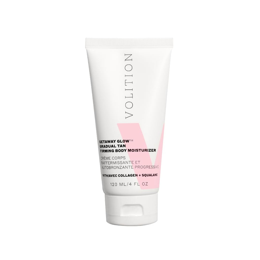 Volition Beauty Getaway Glow Gradual Tan Firming Body Moisturizer with Vegan Collagen + Squalane | Skin Smoothing Cream, Stretchmark Treatment & Sunless Tanning Lotion | Quick Drying Formula