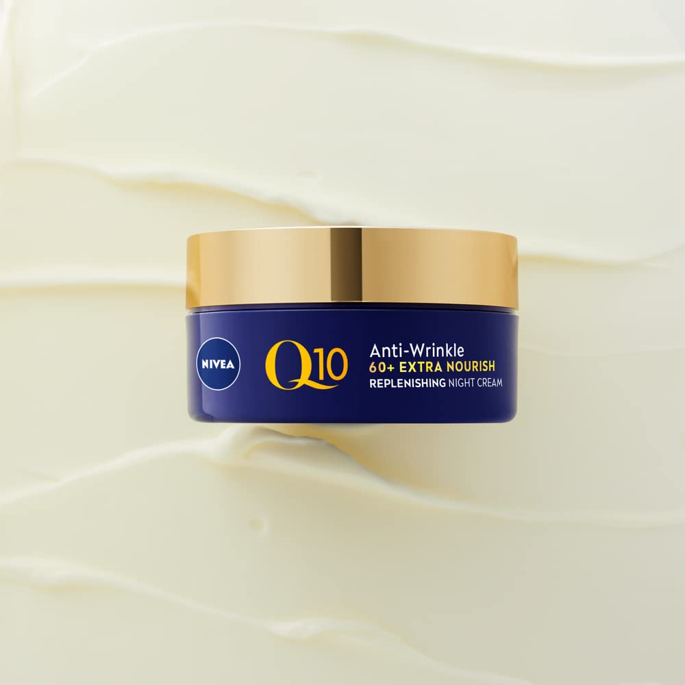 NIVEA Q10 Anti-Wrinkle 60+ Extra Nourishing Night Cream (50ml), Deeply Restoring Anti Wrinkle Face Cream for Intense Hydration, Boosts Collagen and Firms Skin, Dry to Very Dry Skin