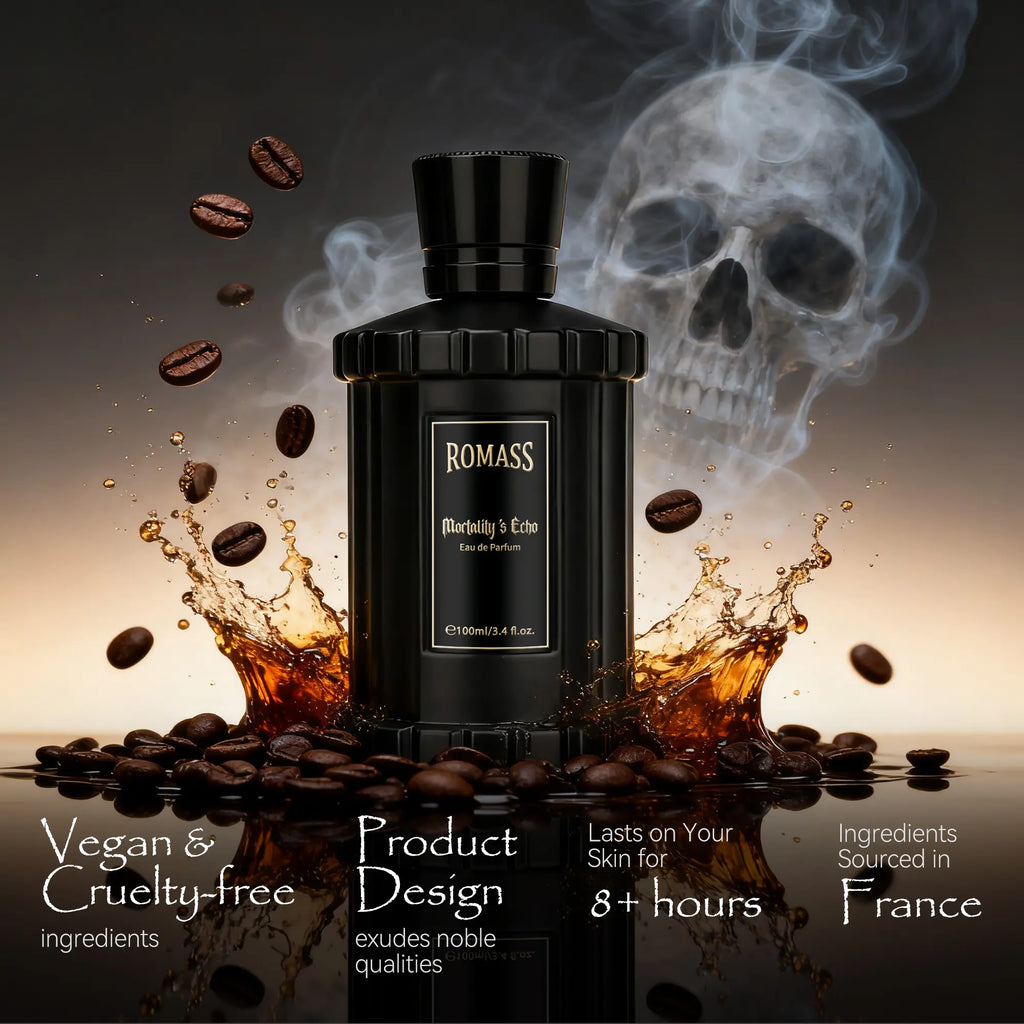 ROMASS Mortality’S Echo Luxe Perfume Unisex 3.4 Oz 100 Ml Long Lasting 8+ Hours with Rum Coffee Vetiver & Sandalwood Notes in Black Bottle #Summervibes
