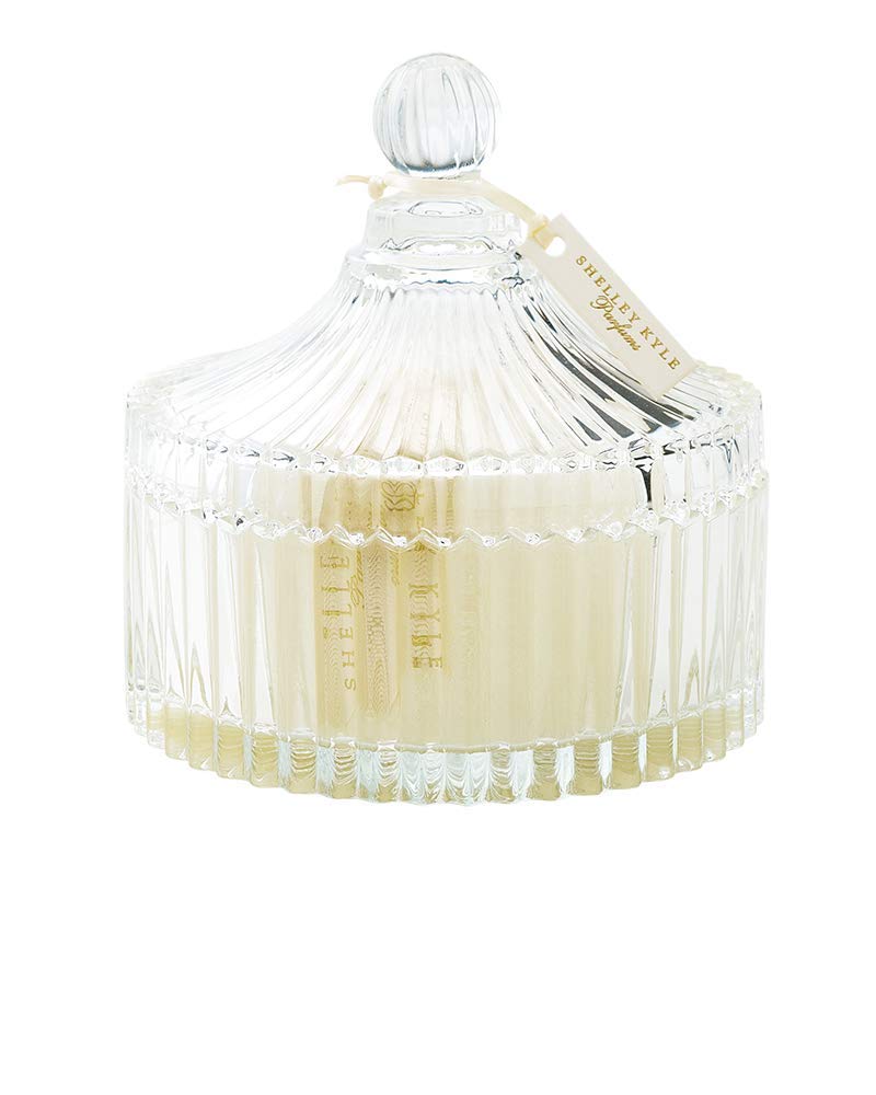 Shelley Kyle Large Handmade Lambs Wool Dusting Powder Puff 7x7 Inches with Elegant Crystal Dish