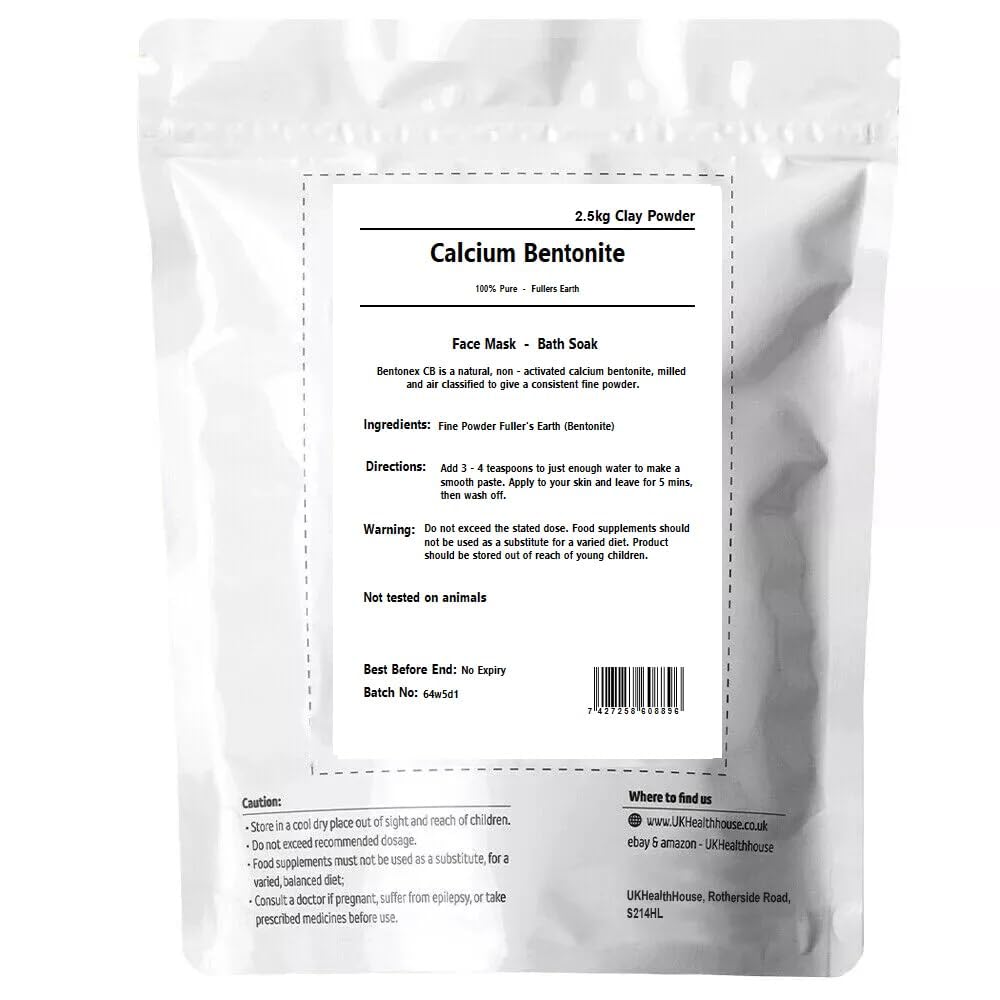 UKHealthHouse Calcium Bentonite Fuller's Earth Natural Detox Healing Clay Fine Powder Pure Full of Natural Minerals (2.5kg)