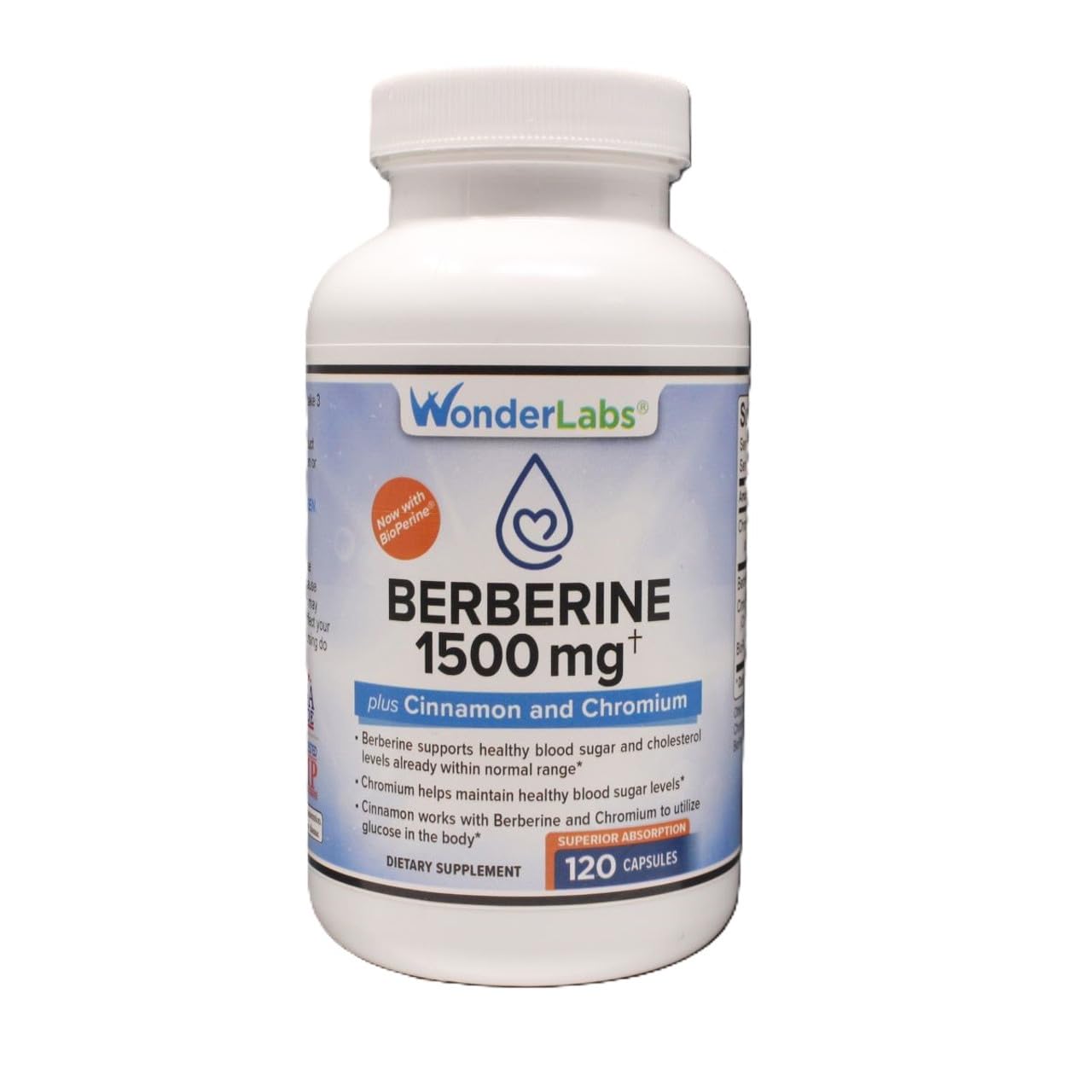 Wonder Laboratories Surperior Absorption Berberine HCL 1,500mg + Cinnamon, Chromium, and BioPerine Maintenance for Glucose, Heart & Immune System Health Gluten & GMO Free - 120 Capsules
