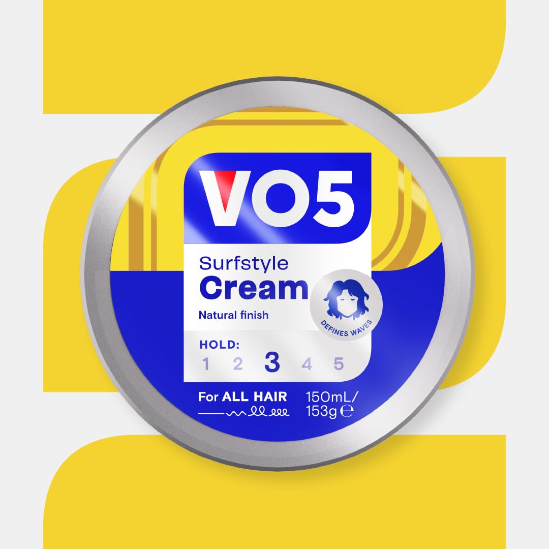 VO5 SurfStyle Cream, Hair Styling Product for Matt, Textured Styles, Touchable Hold, Ideal for Messy & Beach Effects, Defines Waves, 150ml