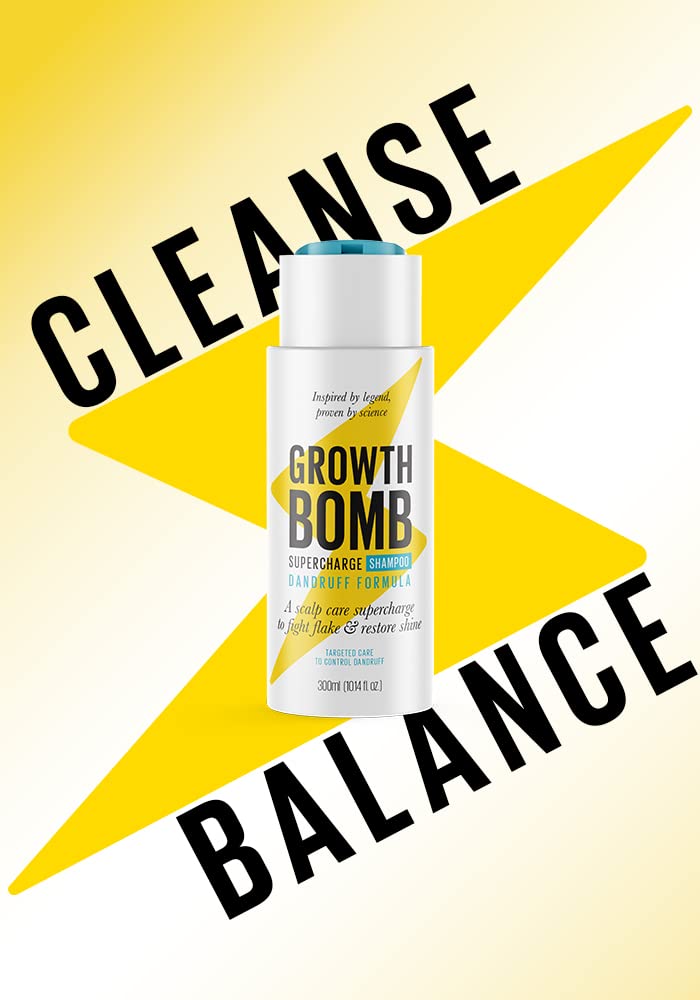 Growth Bomb Supercharge Dandruff Shampoo 300ml - NOURISH hair & CALM sensitive scalps. Yerba Maté. Tea Tree. Natural Ingredients.