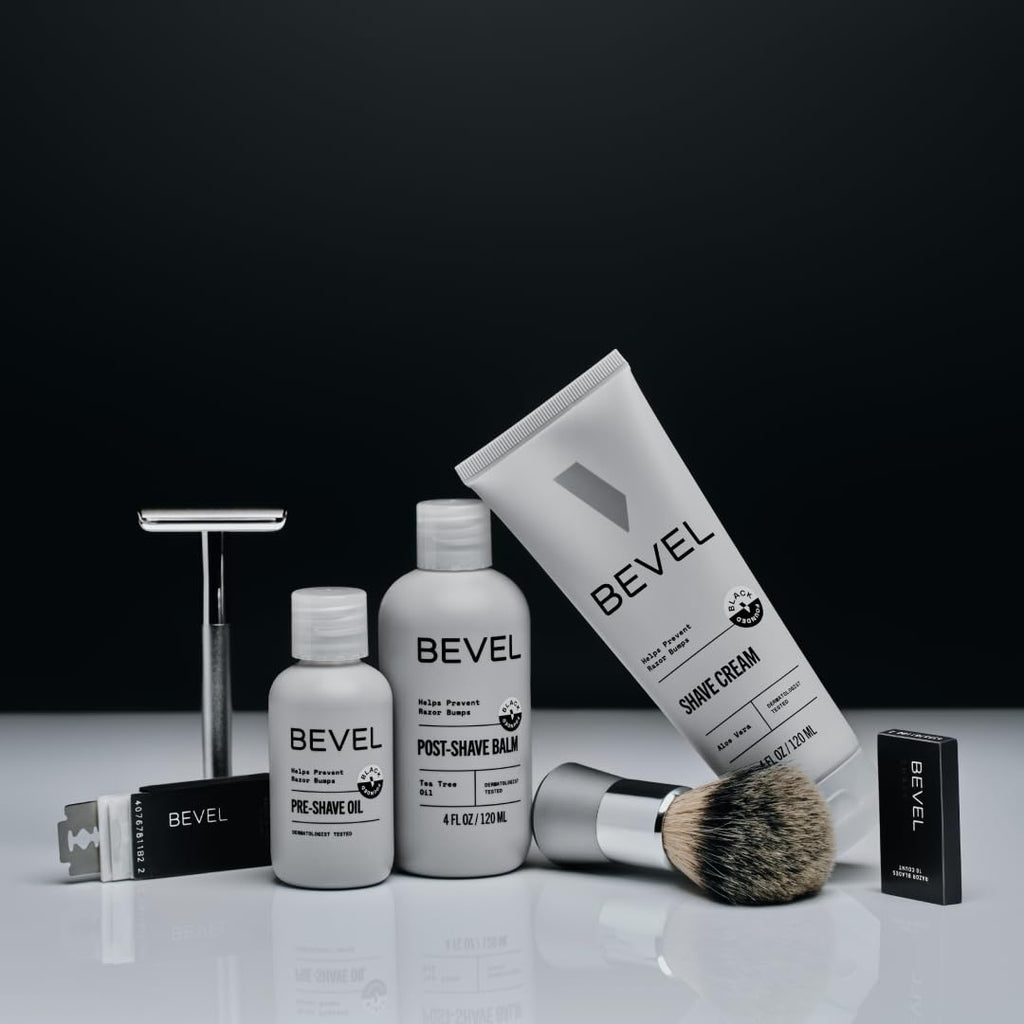 Bevel Shaving Kit for Men, Includes Safety Razor with 40 Replacement Blades, Luxury Shaving Brush, Pre Shave Oil, Shave Cream and Balm (Packaging May Vary)