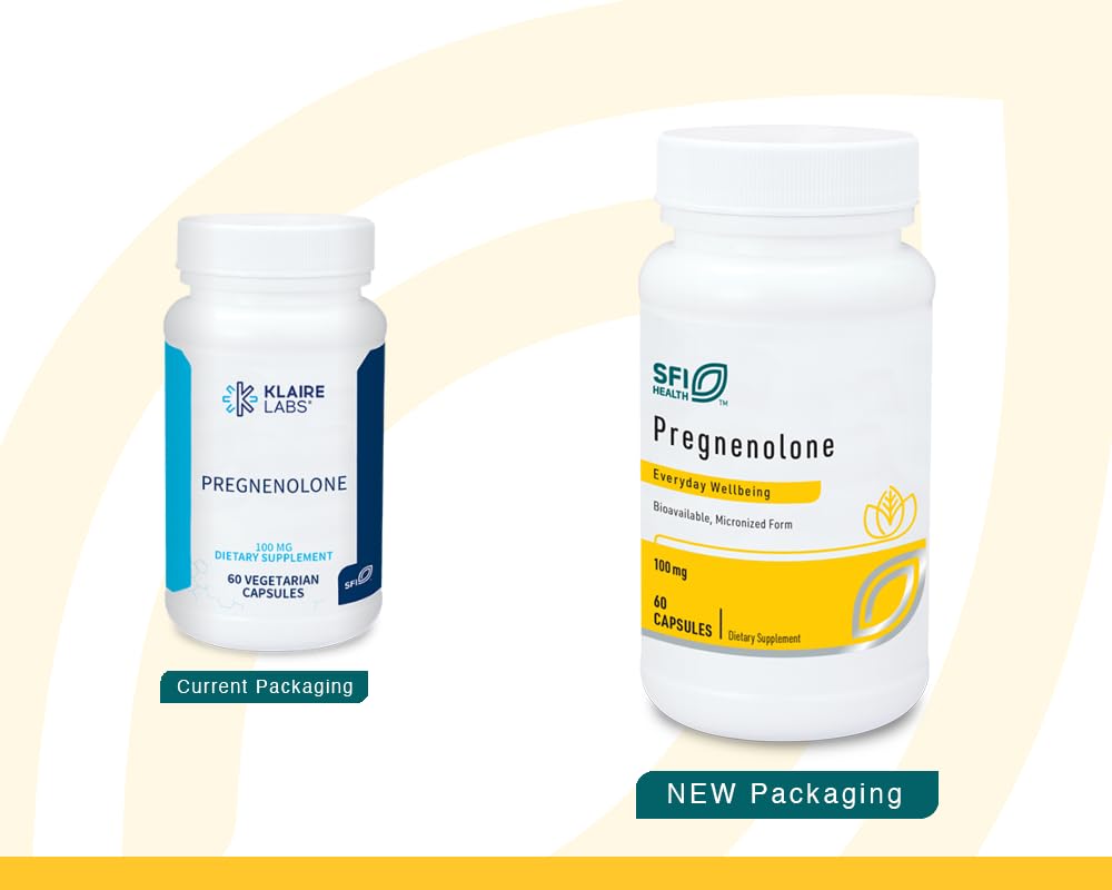 Klaire Labs SFI Health Pregnenolone - May Support Memory, Mood & Energy for Adults - 100mg Derived from Wild Yam - Bioavailable & Micronized for Enhanced Absorption - Hypoallergenic (60 Capsules)