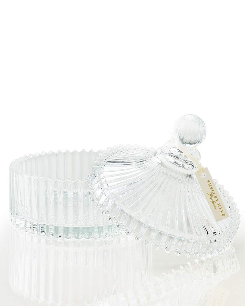 Shelley Kyle Large Handmade Lambs Wool Dusting Powder Puff 7x7 Inches with Elegant Crystal Dish