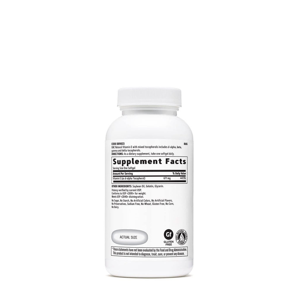 GNC Vitamin E 100% Natural 1000IU - 60 Softgels, 60 Servings
