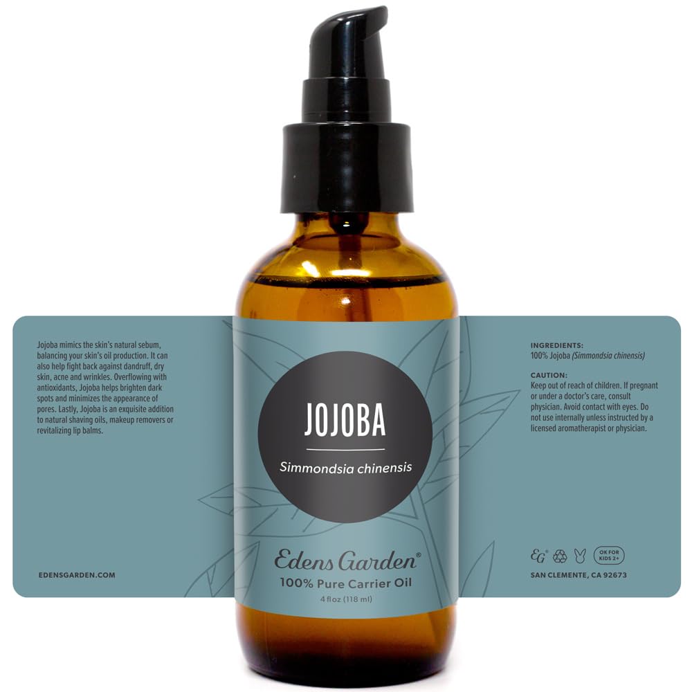 Edens Garden Jojoba Carrier Oil- 100% Pure Premium Cold Pressed & Hexane Free, Natural Deep Moisturizer For Face, Skin, Hair & Nails- Great For Diluting Essential Oils & Soap Making 118 ml (4 fl oz)