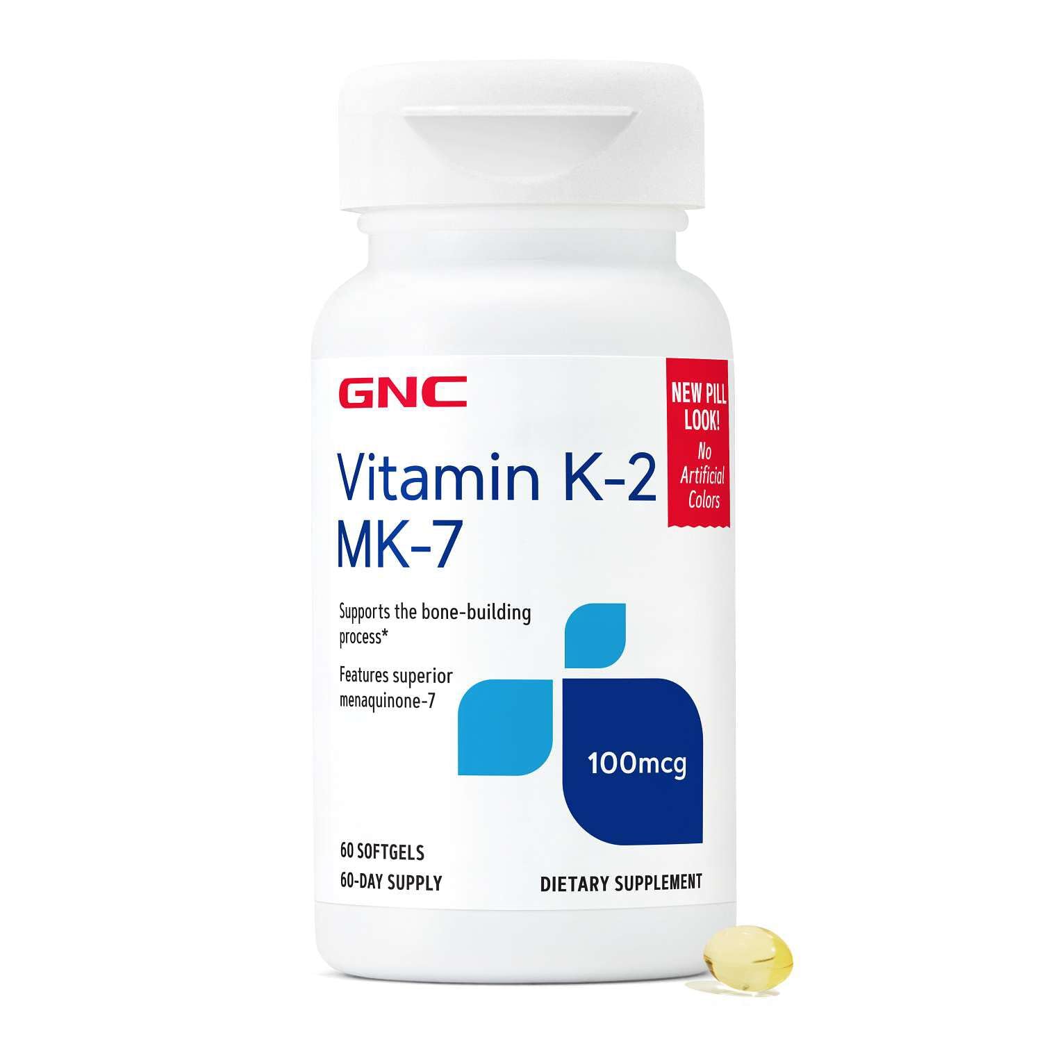 GNC Vitamin K-2 100mcg, Supports Bone-Building Process, 60 Softgels
