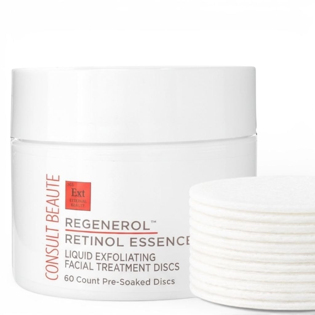 Consult Beaute - Regenerol - Retinol Exfoliating Facial Treatment Pads - Micro Exfoliation for Face - Smoother, Glowing Skin - 60 Disposable Wipes (2Pack)