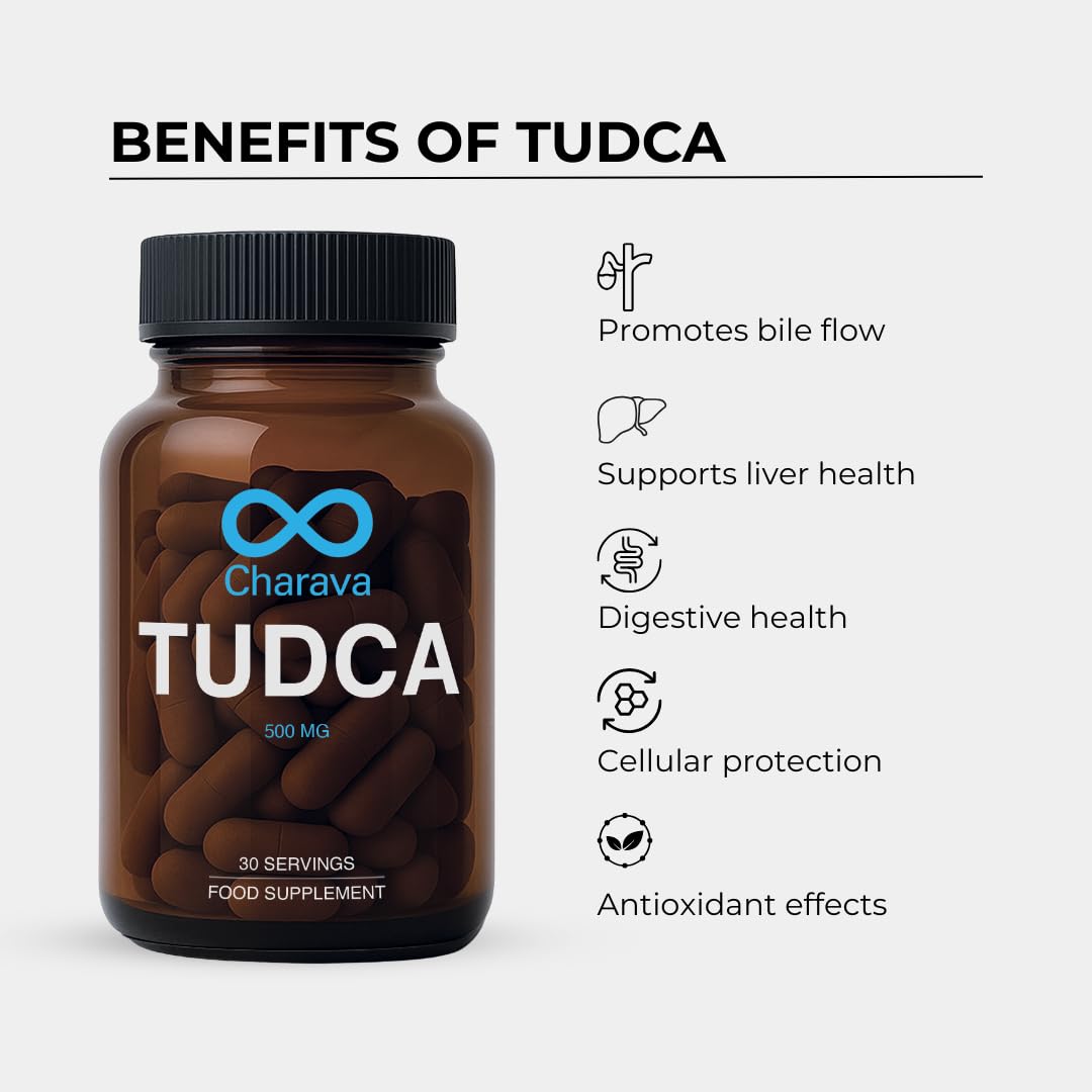 Charava Tudca Supplement 500mg - 30 Vegetarian Capsules, UK 3rd Party Tested for Liver Health Detox & Cleanse, Bile Salts Supplement Powder, Original UK, GMP Certified