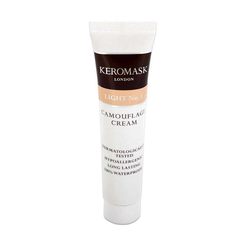 Keromask Full Coverage Concealer | LIGHT No 1 |Camouflage Makeup | Waterproof Concealer | Hypoallergenic | Vitiligo, Tattoo, Rosacea, Tattoo Cover | 24 Shades | 15ml