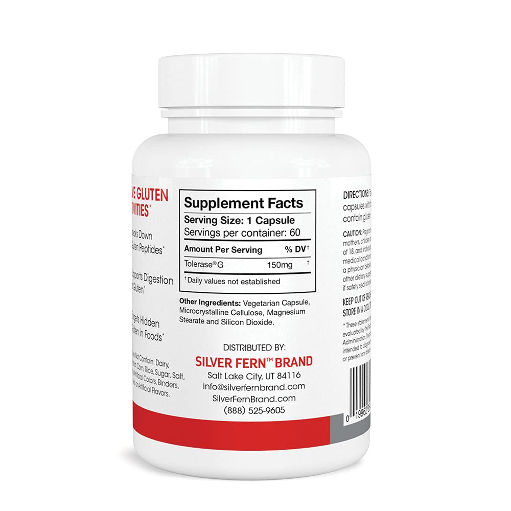 Silver Fern Gluten Comfort with Tolerase G - 1 Bottle - 60 Capsules - Digestive Enzyme Made Specifically to Break Down and Digest Gluten Protein
