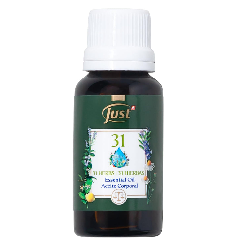 Swiss Just - Oil 31-20ml Bottle - Essential Oil Blend - Ideal for Massage, Bath, and Aromatherapy