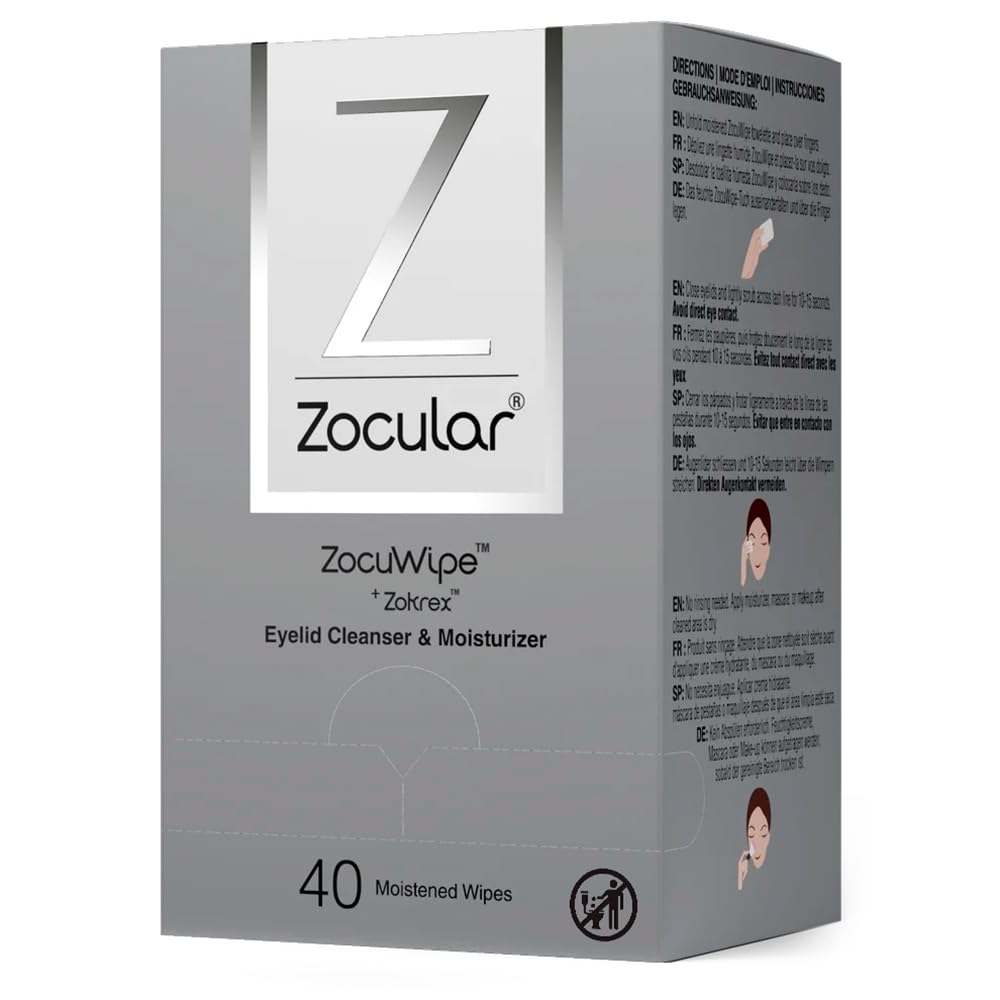 Zocular Zocuwipe Eyelid Wipes with Natural Okra Complex – Gentle Eyelid Cleansing & Moisturizing Pads – 40 Count