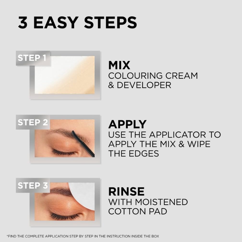 L'Oréal Paris, Semi-Permanent Eyebrow Tint, Lasts up to 5 Weeks, Visible Results in 5 Minutes, Up to 10 Uses, Ammonia Free, Brow colour, Shade: 6.0 Light Brunette