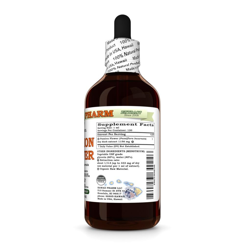Hawaii Pharm Passion Flower Alcohol-Free Extract, Glycerite for Calm and Sleep Support, Soothes Digestive Discomfort, Promotes Relaxation, Encourages Emotional Balance - 4 fl.oz