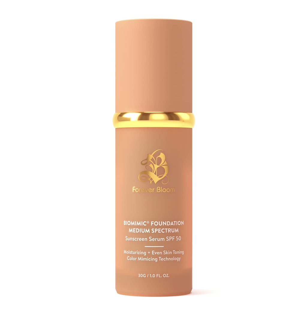 Bio Mimic Foundation Medium Spectrum by Forever Bloom; Protecting from Sun with SPF50; Foundation for Gym, Sports, Dancing Makeup for Mature & Sensitive Skin, Natural Finish Made in USA