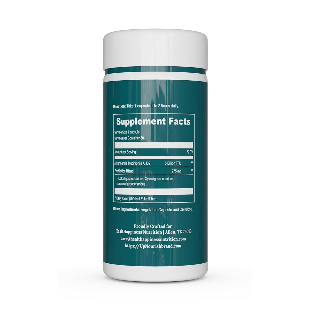 UpNourish Probiotics for GLP-1 Support, 5 Billion TFU Akkermansia Muciniphila for Digestive Health, Leaky Gut, Immunity and Metabolic Health, Prebiotics and Probiotics for Women and Men, 60 Capsules