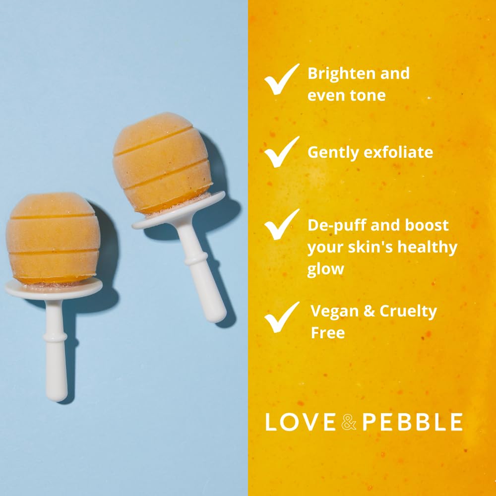 Love & Pebble Beauty Pops - Ice Roller Massage & Skin Care Ice Mask for Face Set with Turmeric & Aloe | Cryo Dermal Benefits of Ice Face Roller and Gua Sha, As Seen on Shark Tank and Tik Tok