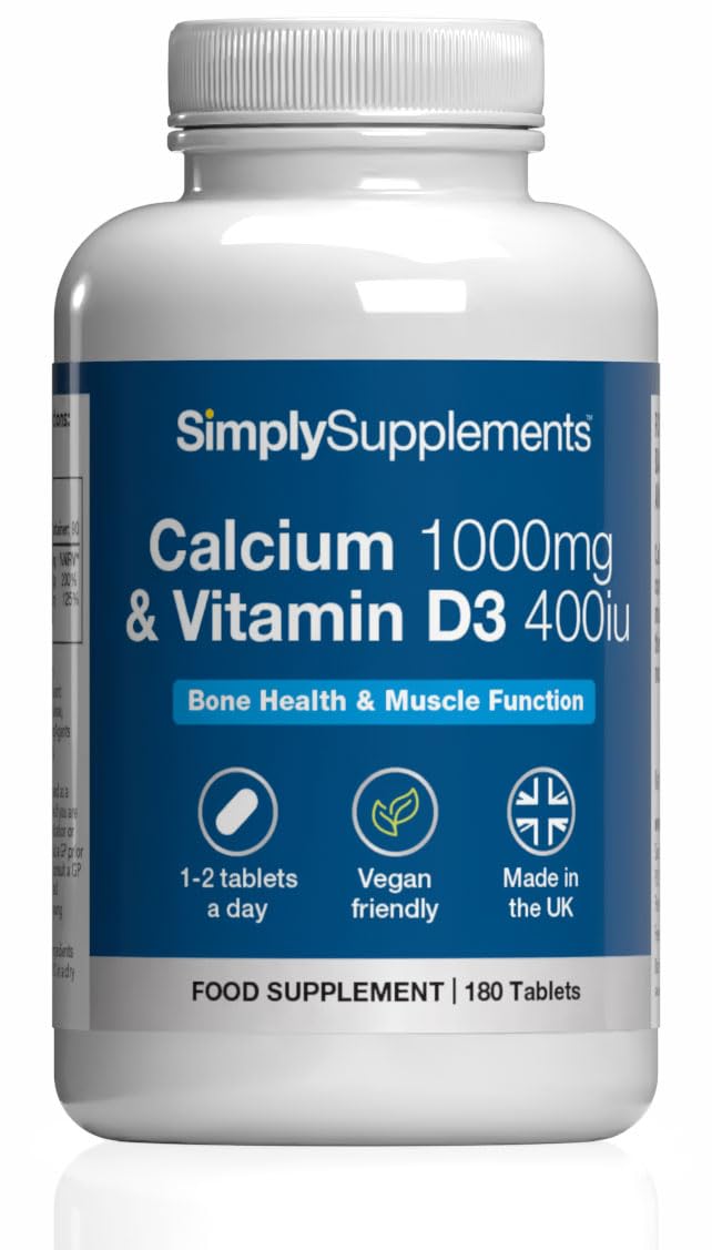 Calcium 1000mg & Vitamin D3 400iu | 180 Vegan Tablets | 3 Months' Supply