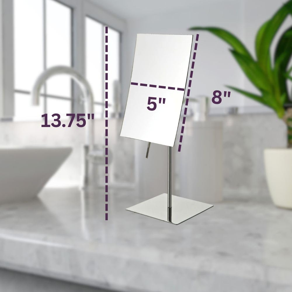 JERDON Rectangular Tabletop Makeup Mirror - 3X Magnification with Nickel Finish - 5-inch by 8-inch Vanity Mirror – Pivot Adjustment - Model JP358N