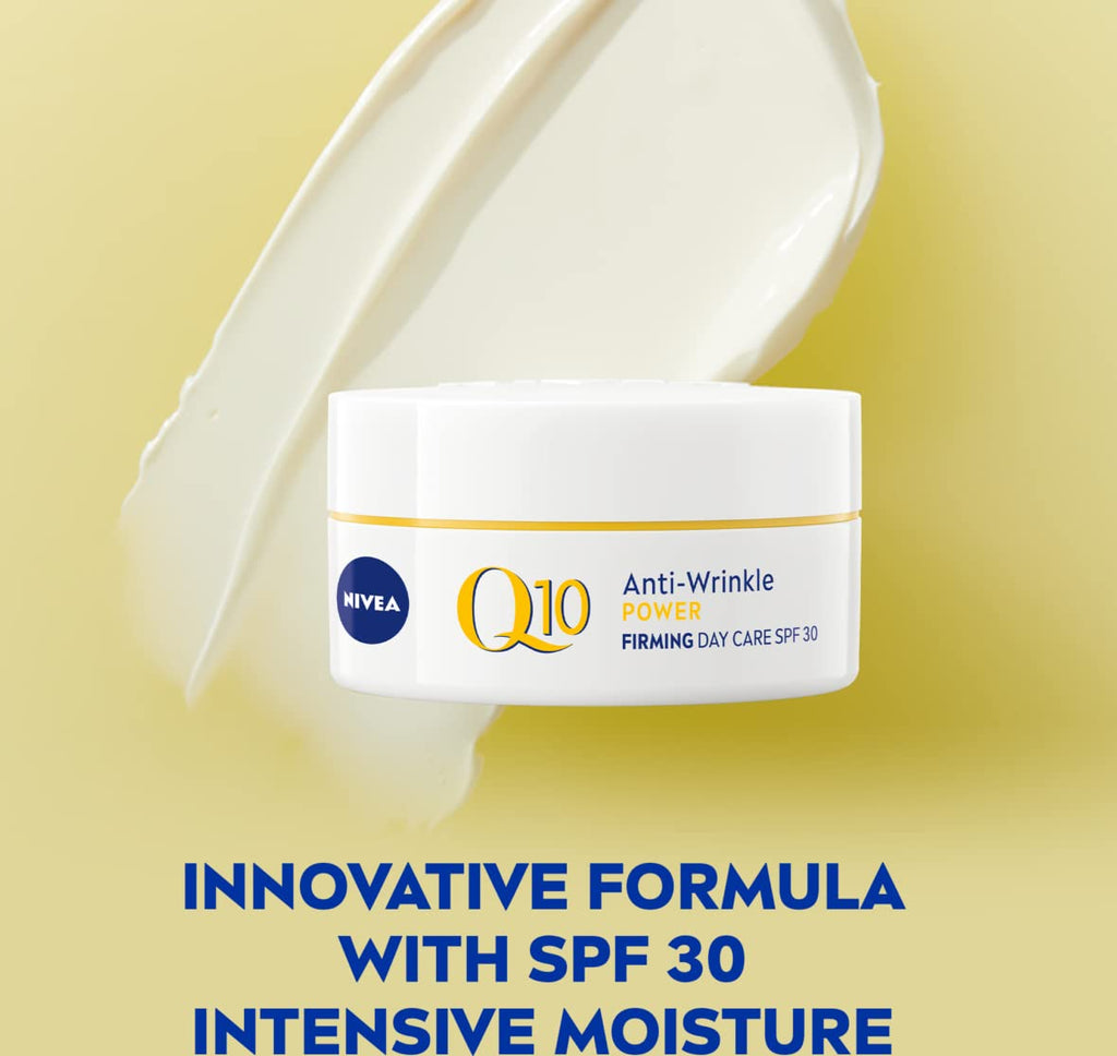 NIVEA Q10 Power Anti-Wrinkle Protecting Day Cream with Coenzyme Q10 & Creatine – 50 ml Lightweight Anti-Age Face Moisturizer for Firmer, Smoother Skin