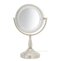 JERDON LED Lighted Tabletop Vanity Makeup Mirror – 8.5” Diameter with 7X-1X Magnification – Nickel Finish – Power Cord and Plug – Model LT856N