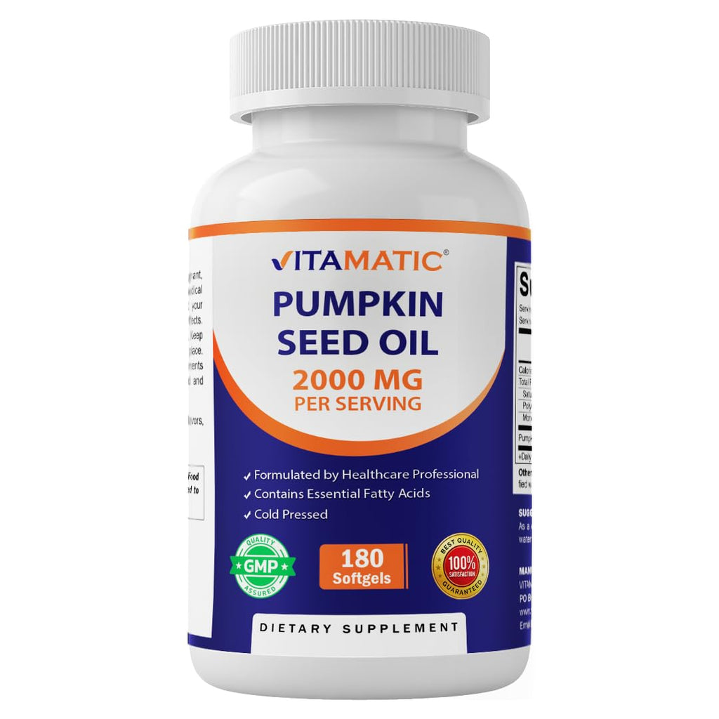 Vitamatic Pumpkin Seed Oil 2000 mg per Serving, 180 Softgels (3 Pack)