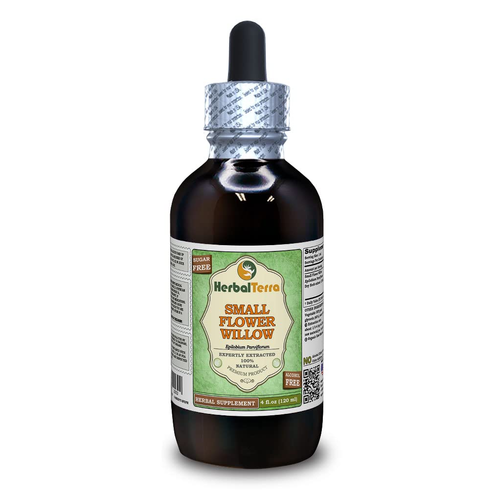 Small Flower Willow (Epilobium parviflorum) Glycerite, Dried Herb Alcohol-Free Liquid Extract (Brand Name: HerbalTerra, Proudly Made in USA) 4 fl.oz (120 ml)
