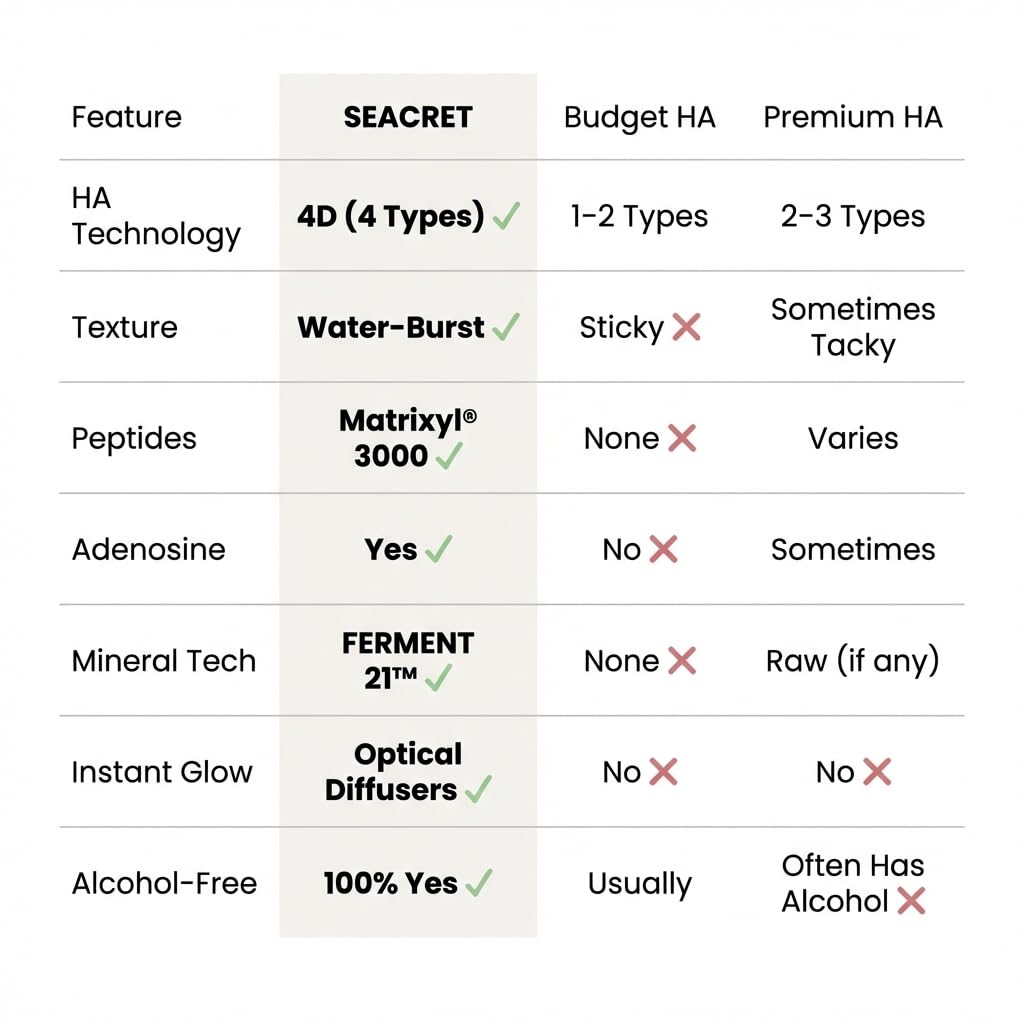 SEACRET Bio Skin Glow 4D Hyaluronic Acid Serum for Face - Glass Skin Hydrating Ampoule with Peptides & Fermented Dead Sea Minerals, Non-Sticky, Fast-Absorbing, 1 Fl Oz / 30 ml