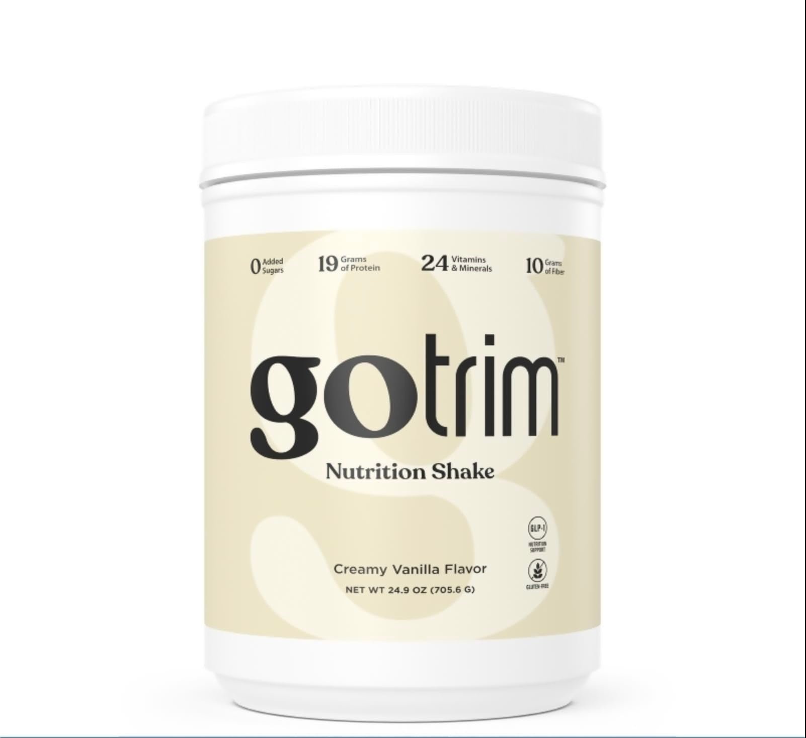 GoTrim Nutrition Shakes - Creamy Vanilla, High Protein, Meal Replacement Shake with 19g Protein & 10g Fiber, Ready to Drink, Gluten-Free, No Added Sugar, 14 Servings