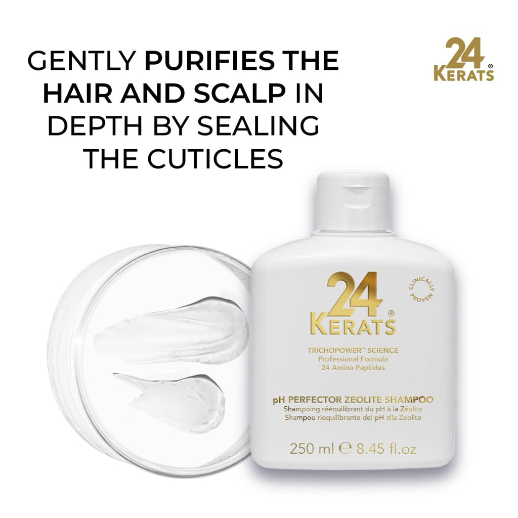 24 KERATS Balancing Shampoo | pH 4.0-5.0 | Volcanic Mineral Formula with Zeolite | Purifies, Nourishes & Preps Hair for Treatments | 8.45 fl oz