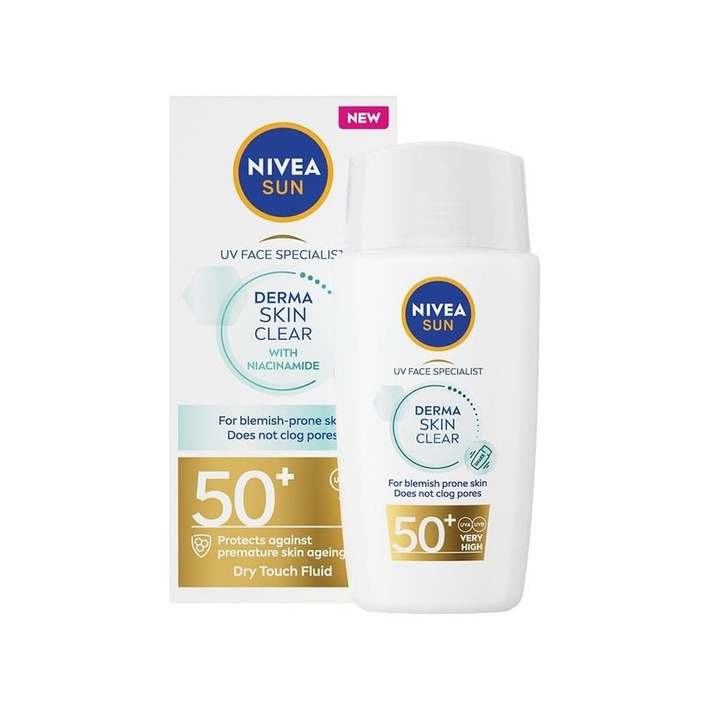 NIVEA Sun Derma Blemish Control Ultra-Light Face Fluid with Niacinamide & Anti-Blemish Complex for Normal to Combination Skin, 1.35 fl oz (40 ml) — Matte, Non-Greasy Daily Fluid