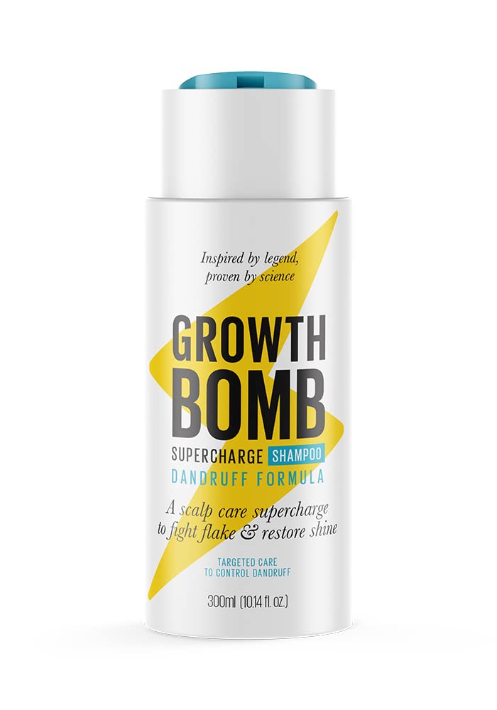 Growth Bomb Supercharge Dandruff Shampoo 300ml - NOURISH hair & CALM sensitive scalps. Yerba Maté. Tea Tree. Natural Ingredients.