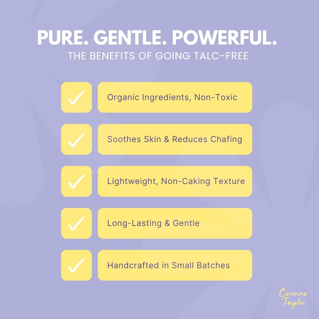 Corinne Taylor Organic Talc-Free Body Powder with Lavender & Chamomile – Natural Dusting Powder for Anti-Sweat, Anti-Chafing & Sensitive Skin – Gentle Absorbent Powder 85g