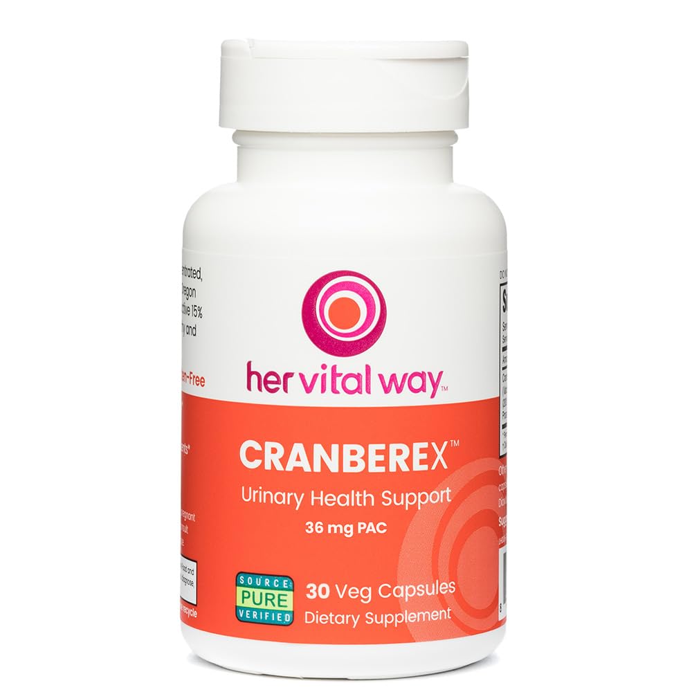 her vital way Cranberex - Cranberry Pills for Women and Men – 36mg PAC Per Capsule – 2 Month Supply for Urinary Tract Health – Natural Cranberry Extract Supplement – 60 Vegetarian Capsules