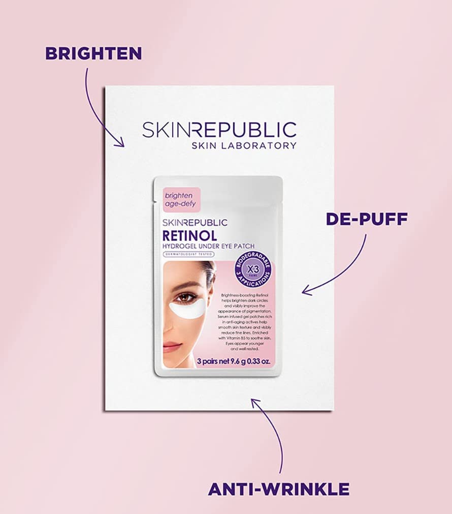 Skin Republic Retinol Under Eye Mask Clinically Proven to Reduce Crow’s Feet and Deep Wrinkles. Made in Korea. 3 pairs of under eye masks.